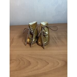 American Girl Sparkly Gold Glitter Lace Up Boots Retired